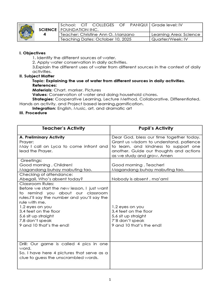 Water Sources and Conservation Lesson Plan | PDF | Fresh Water | Water