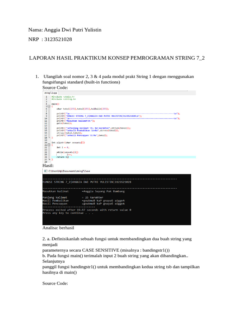 Praktikum Pemrograman String C | PDF