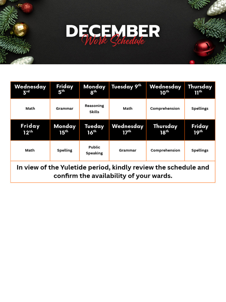 December Work Schedule Overview | PDF