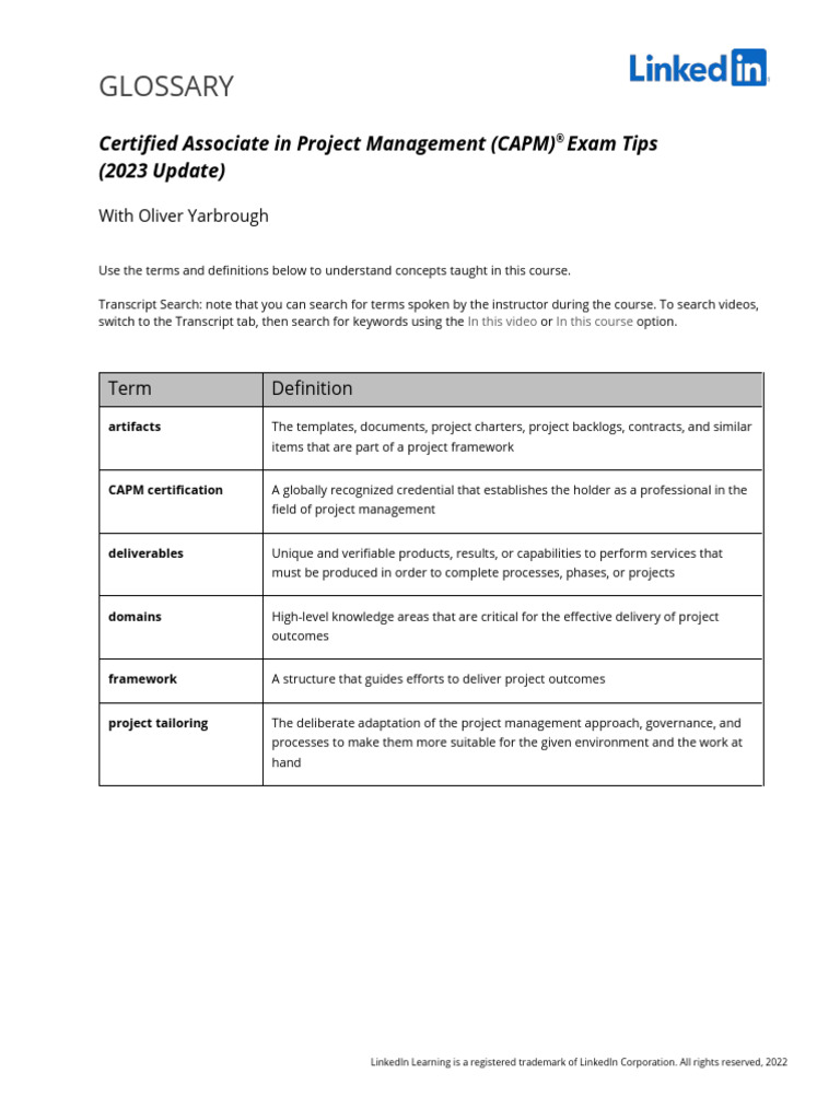CAPM Exam Tips and Glossary Guide | PDF