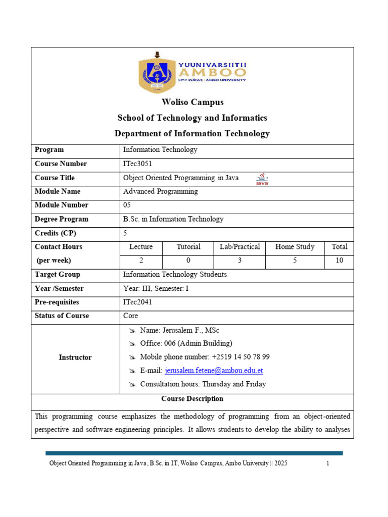 Object-Oriented Java Programming Course | PDF | Object Oriented ...