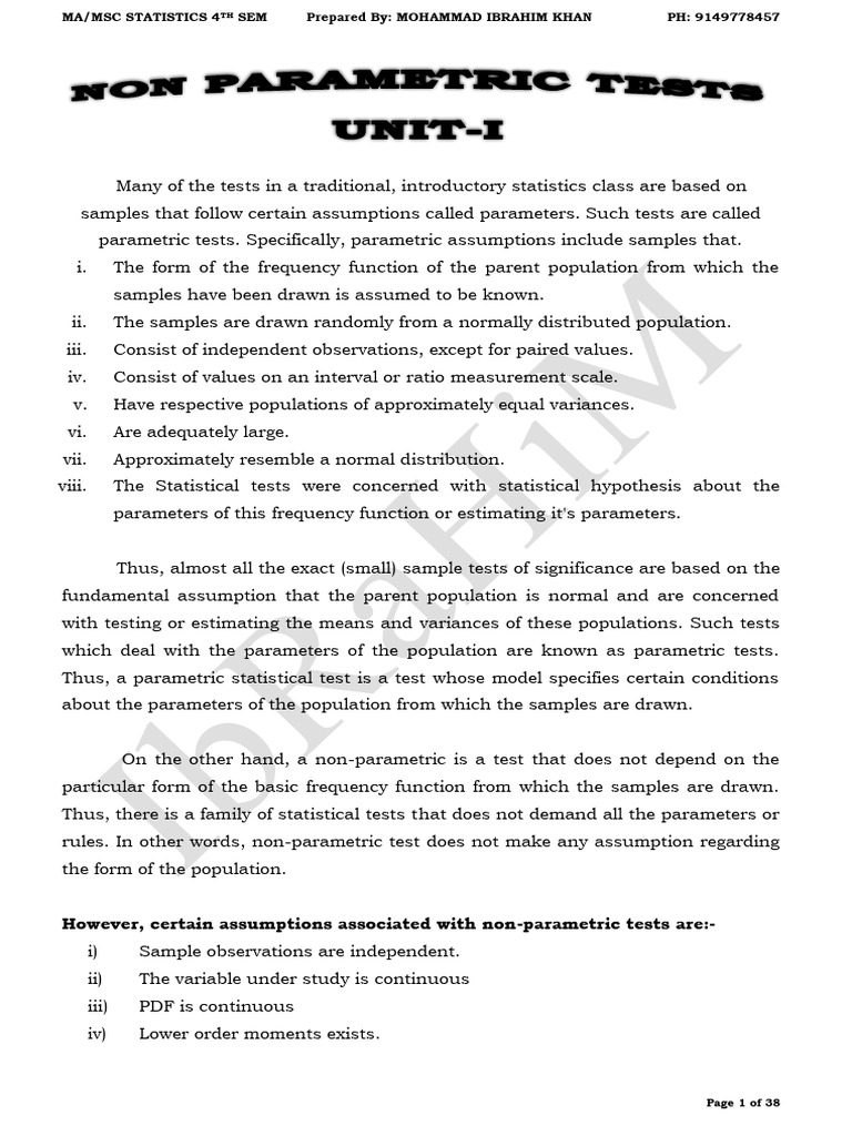Non Parametric Tests University of Kashmir | PDF | Nonparametric ...