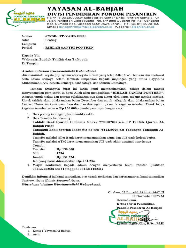 Rihlah Santri Pondok Pesantren 2025 | PDF