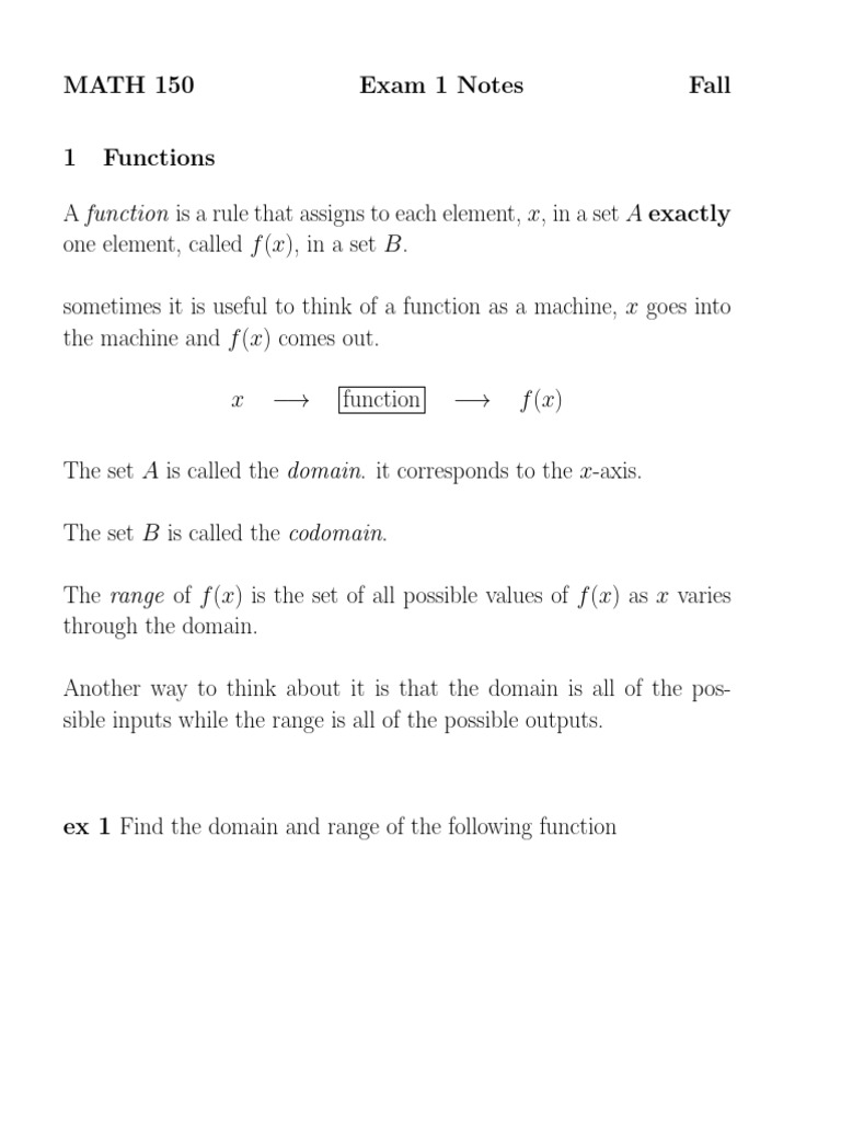 Math 150 Exam 1 Functions Overview | PDF | Function (Mathematics) | Slope