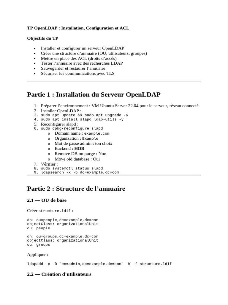 Guide d'installation OpenLDAP et ACL | PDF | Logiciel système ...