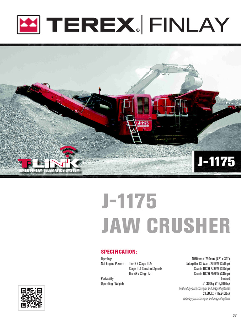 Terex Finlay J-1175 Jaw Crusher Specs | PDF | Engines | Pump