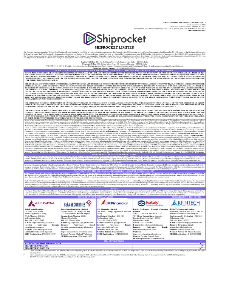 Shiprocket Limited IPO Draft Prospectus | PDF | Equity (Finance ...