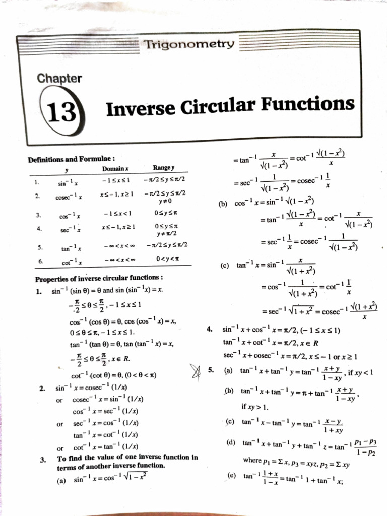 Inverse Circular Functions Explained | PDF | Trigonometric Functions ...
