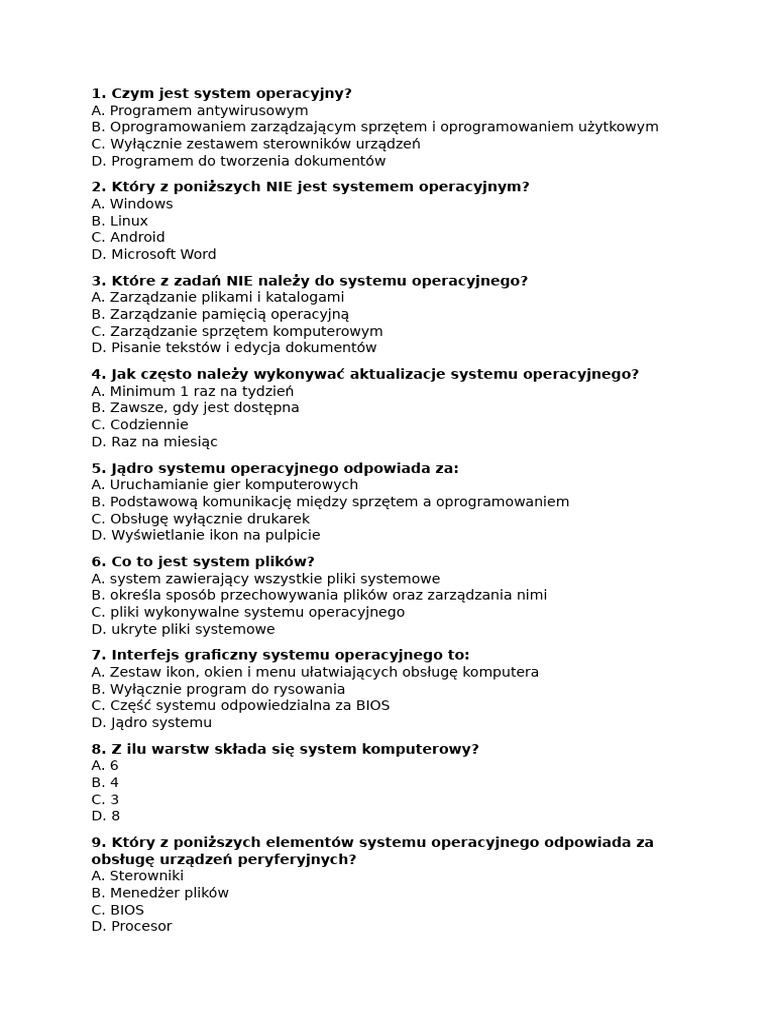 Test Informatyka 1 1 Odp | PDF