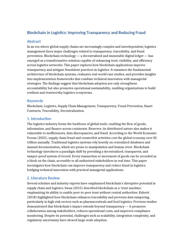 Blockchain in Logistics Paper | PDF | Logistics | Supply Chain