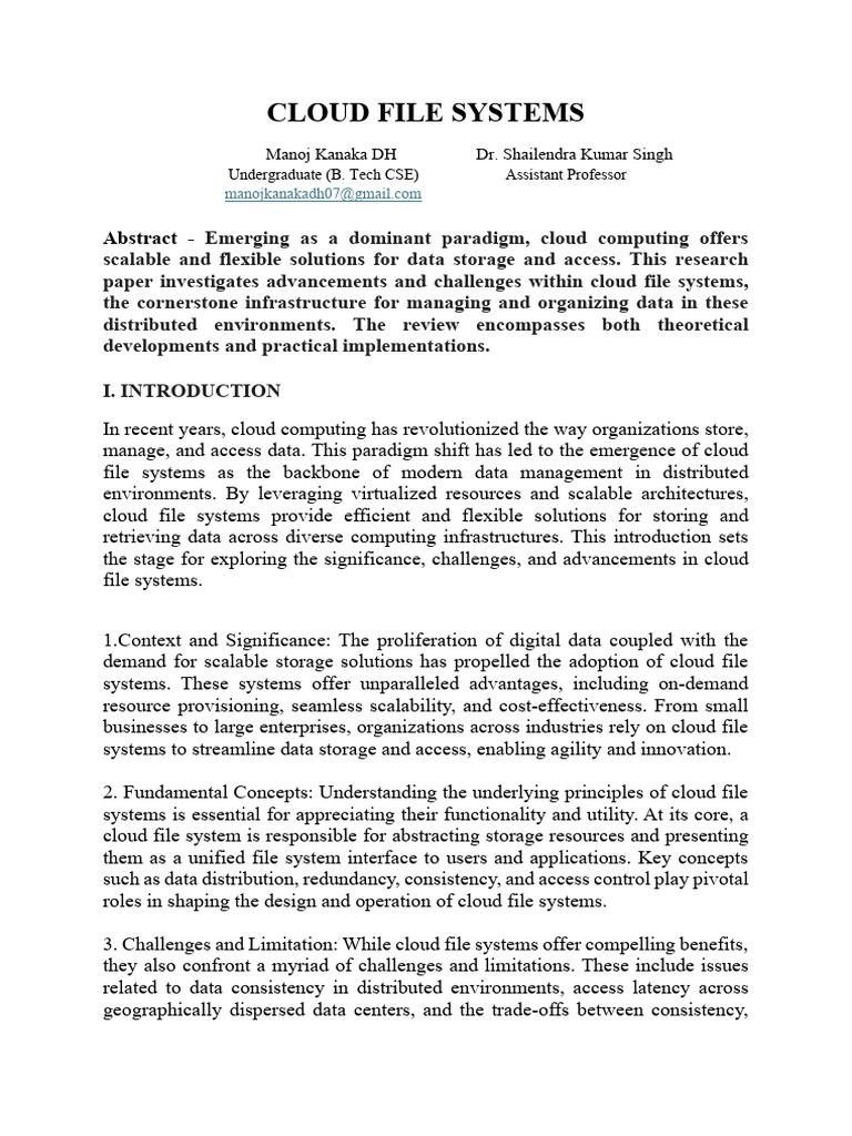 Cloud File Systems: Advancements & Challenges | PDF | Apache Hadoop ...