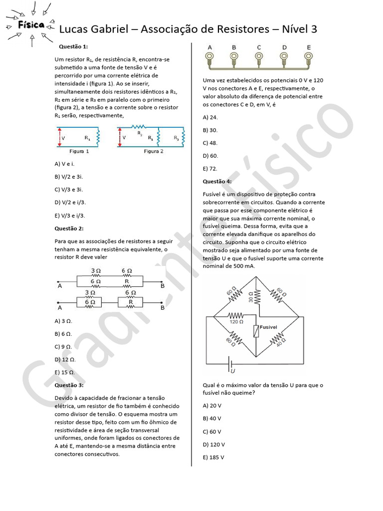 Questões sobre Associação de Resistores | PDF | Resistor | Rede elétrica