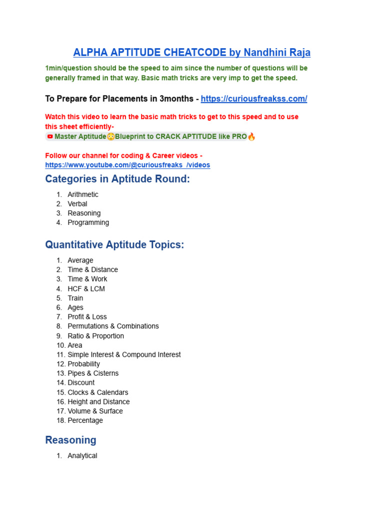 Master Aptitude for Placement Success | PDF