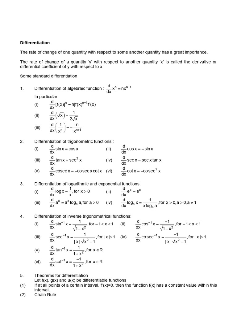 Essential Differentiation Formulas Guide | PDF | Trigonometric ...