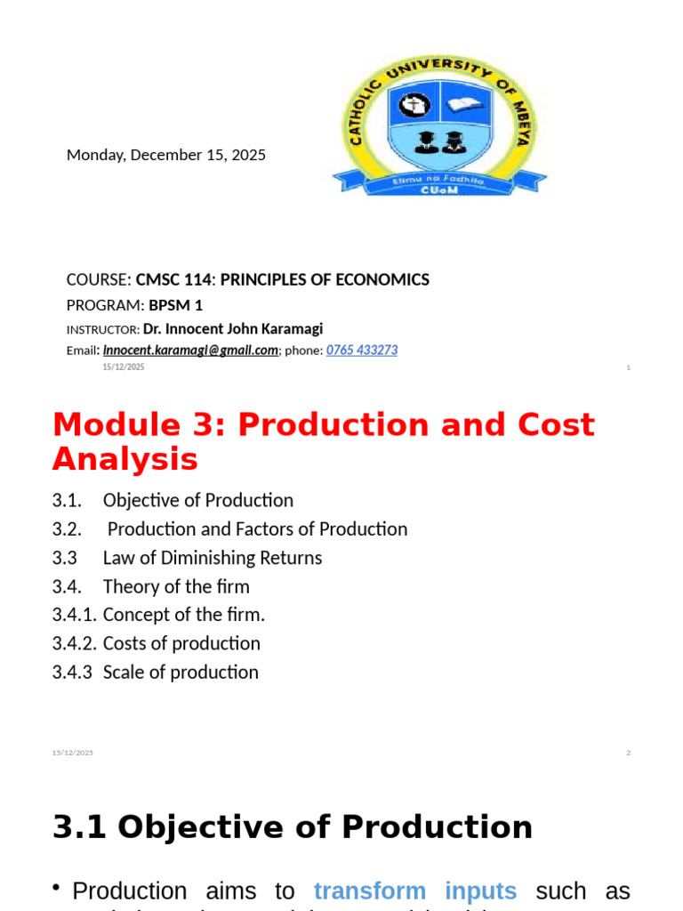 Production and Cost Analysis Overview | PDF | Long Run And Short Run ...
