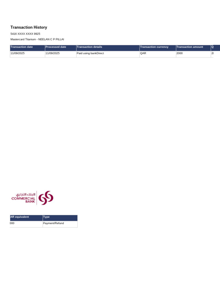 Mastercard Transaction History Details | PDF