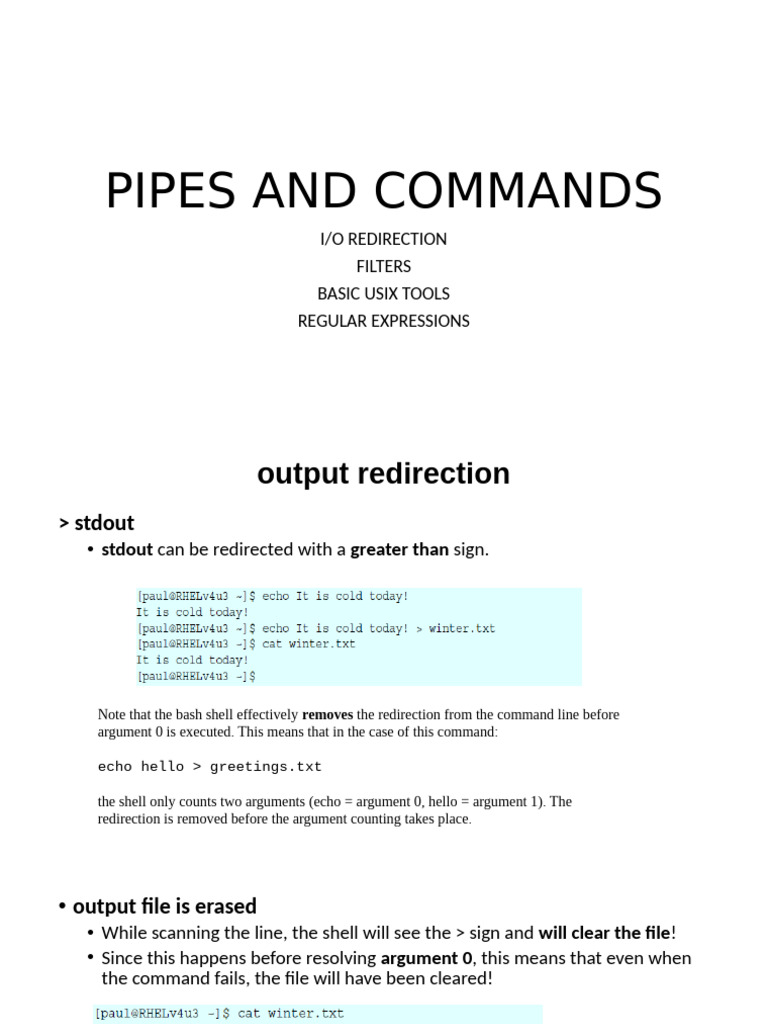 Unix I/O Redirection and Filters Guide | PDF | Computing | System Software