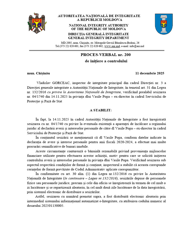 Autoritatea Naţională de Integritate: PROCES-VERBAL Nr. 200 | PDF