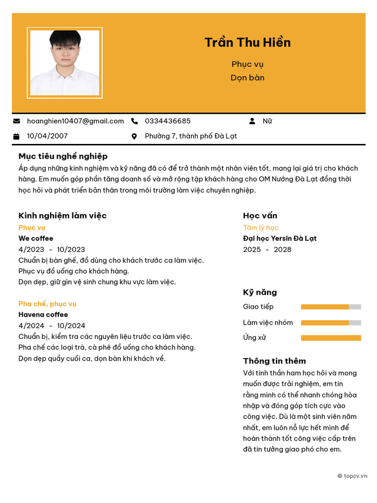 Tran Thu Hien TopCV - VN 011125.231101 | PDF