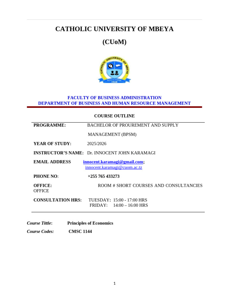 Principles of Economics Course Outline | PDF | Microeconomics | Economics