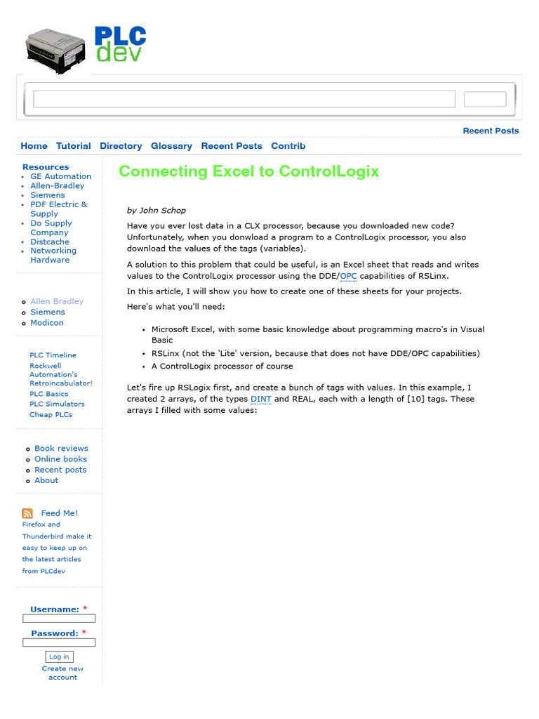 Excel Integration with ControlLogix PLC | PDF | Programmable Logic ...