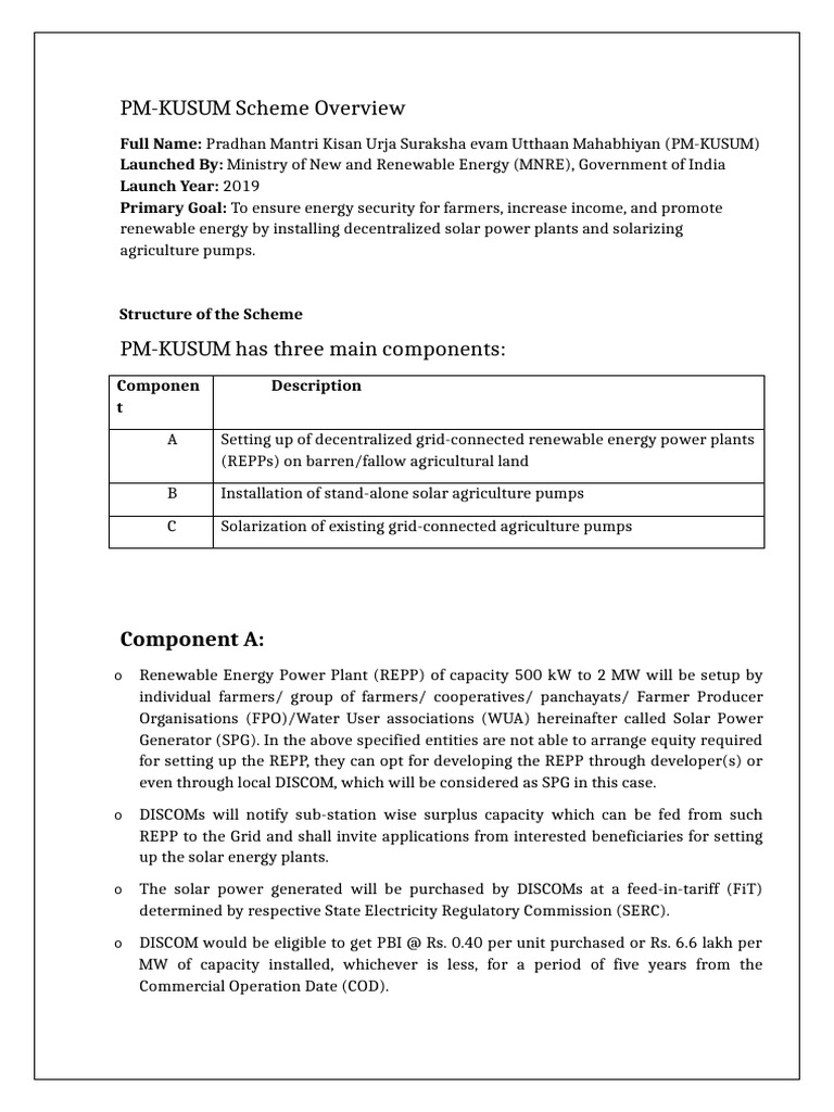 PM-KUSUM Scheme for Solar Agriculture | PDF | Solar Power ...