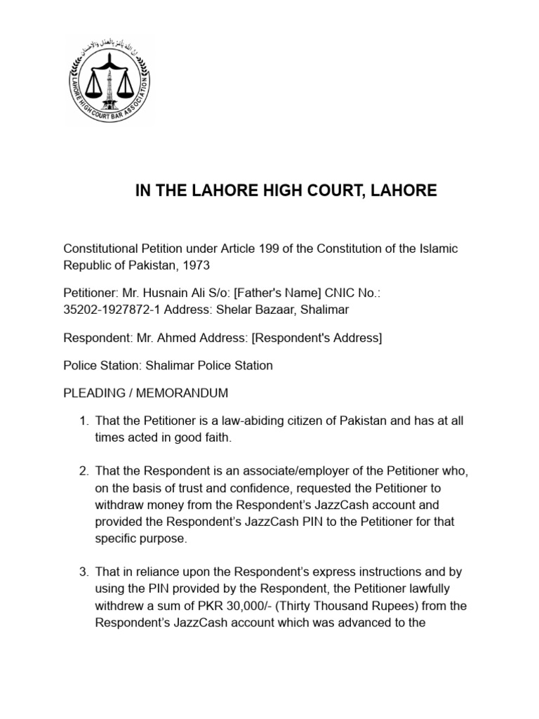 Lahore High Court Petition: Extortion Case | PDF | Extortion | Common Law