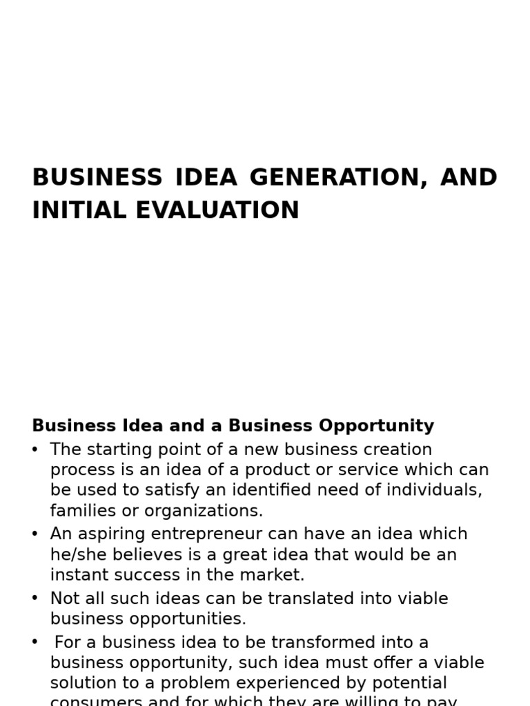 Business Idea Evaluation and Opportunities | PDF | Entrepreneurship ...