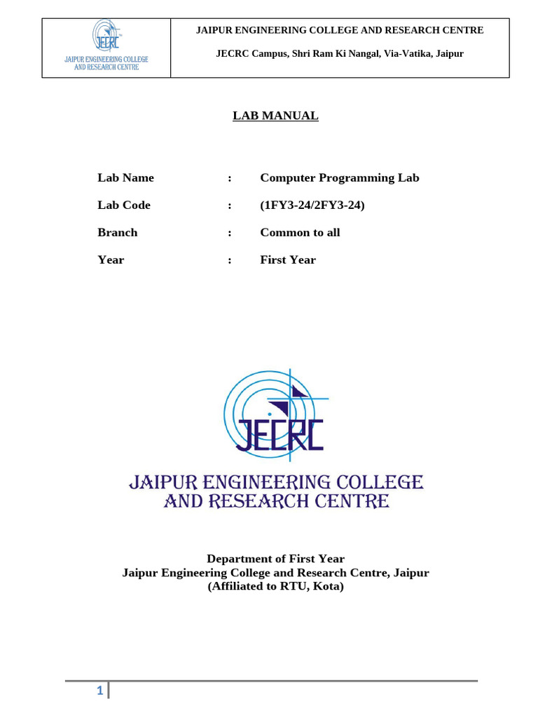 Computer Programming Lab Manual - C | PDF | Control Flow | Engineering