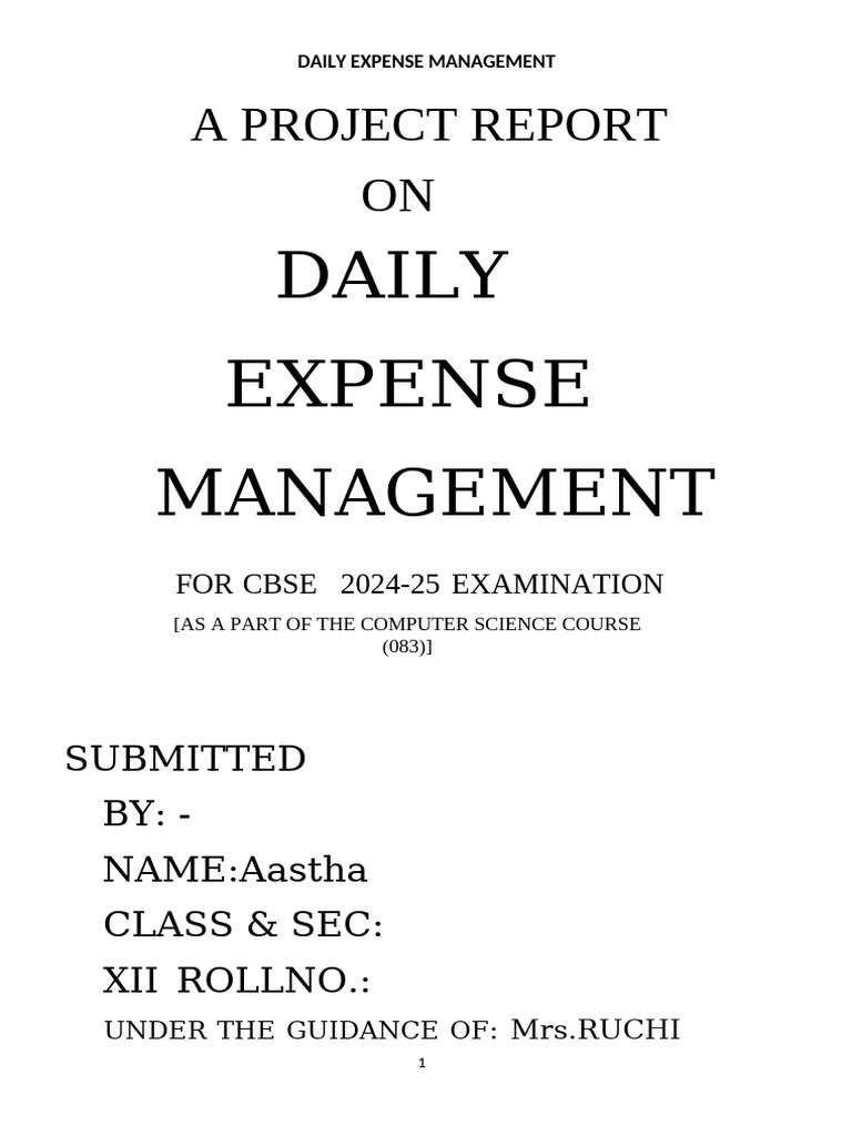 Daily Expense Management Project Report | PDF | Databases | My Sql
