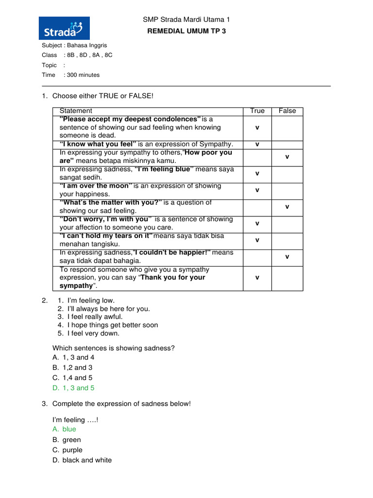 Bahasa Inggris - REMEDIAL UMUM TP 3 - Question + Answer | PDF
