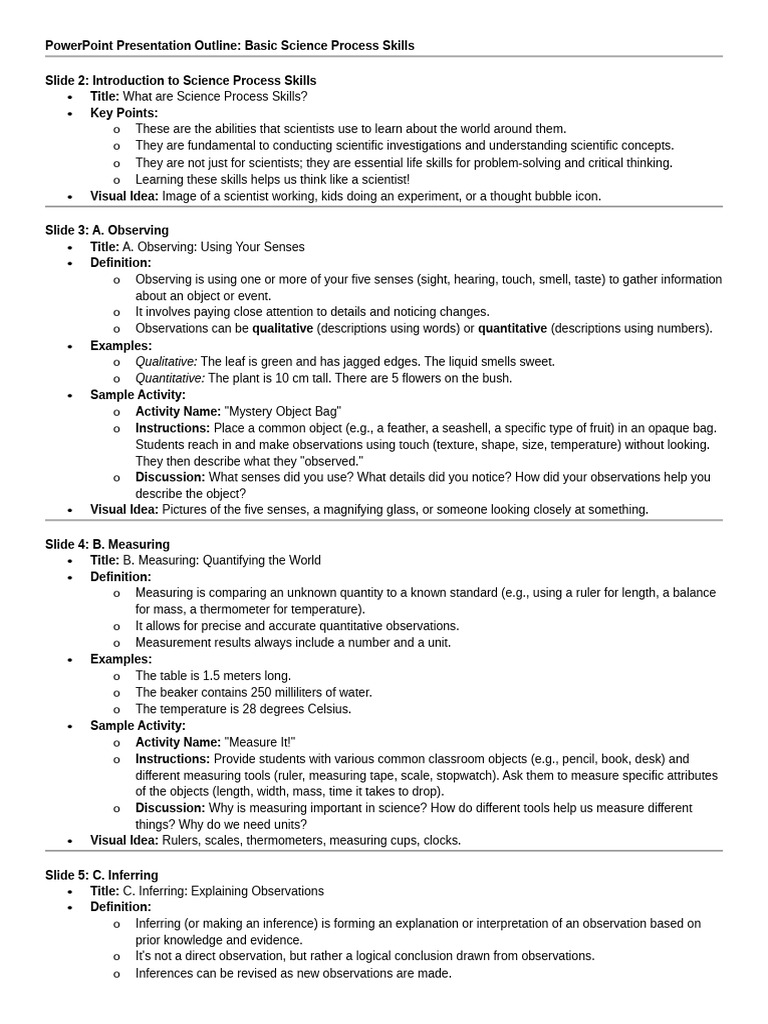 Basic Science Process Skills | PDF | Prediction | Measurement