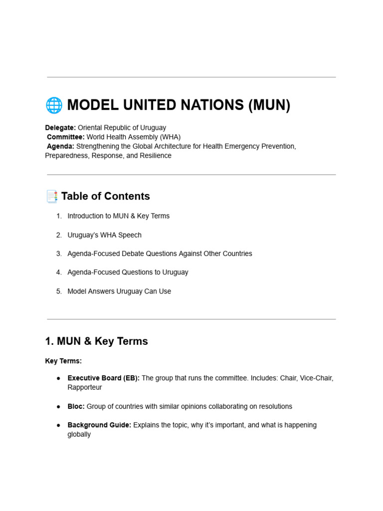 Uruguay's MUN Health Emergency Strategy | PDF | Pandemic | Public Health