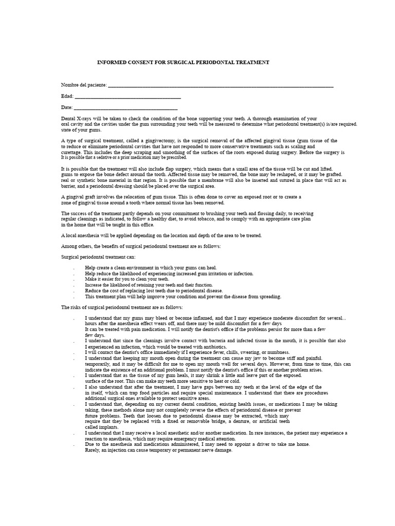 Surgical Periodontal Treatment Consent Form | PDF | Periodontology ...
