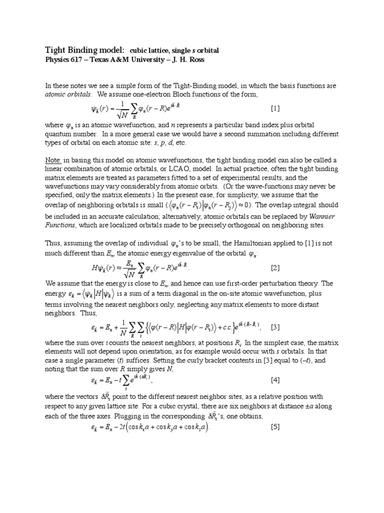Tight Binding Handout | PDF | Condensed Matter | Chemistry