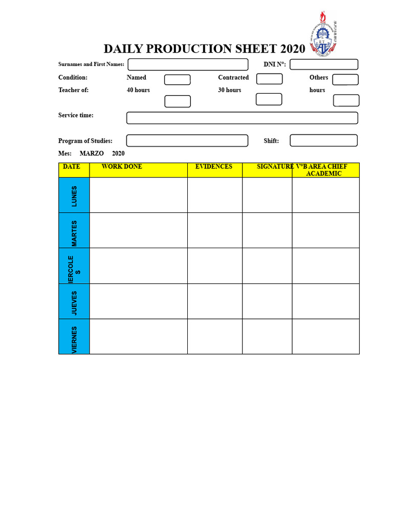 Daily Production Sheet 2020 | PDF