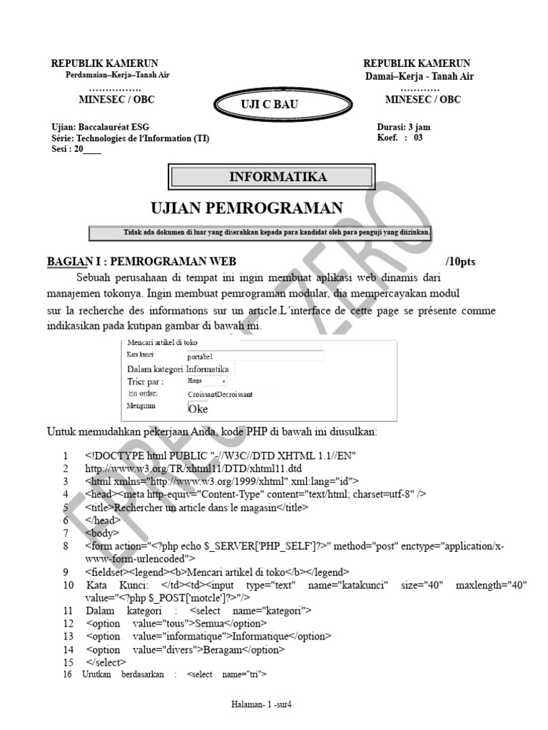 Ujian Pemrograman Web dan C di Kamerun | PDF