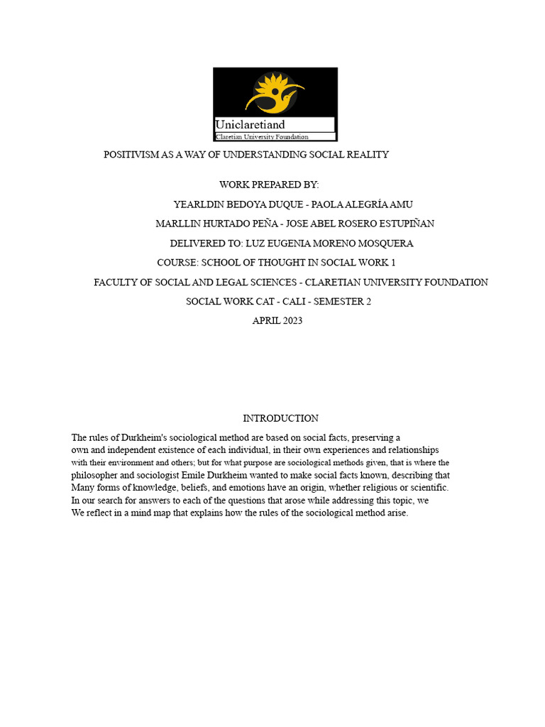 Portfolio Positivism As A Way of Understanding Social Reality | PDF ...