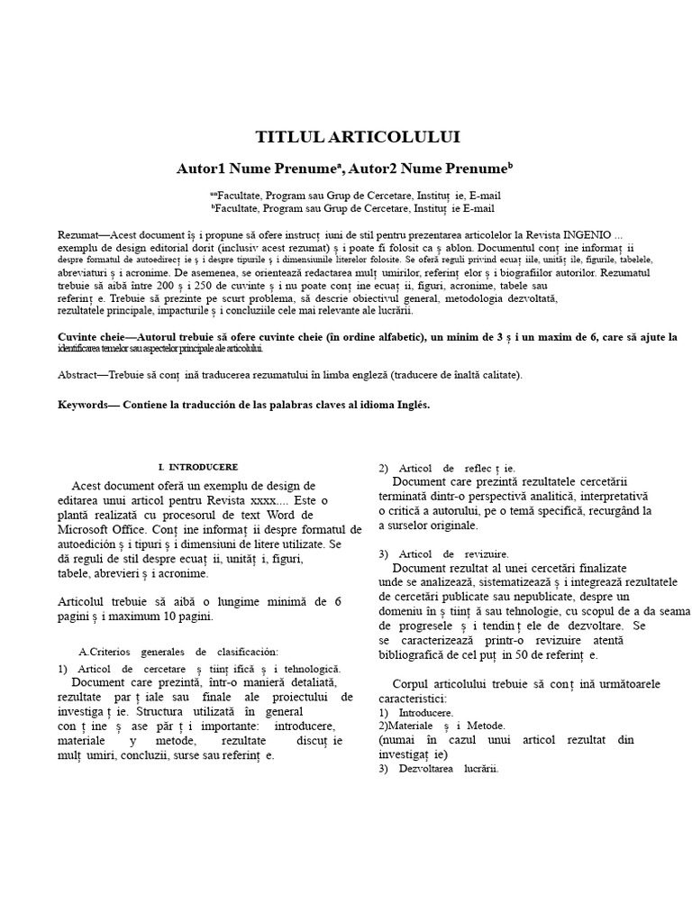 Exemplu de Articol - Științific. | PDF