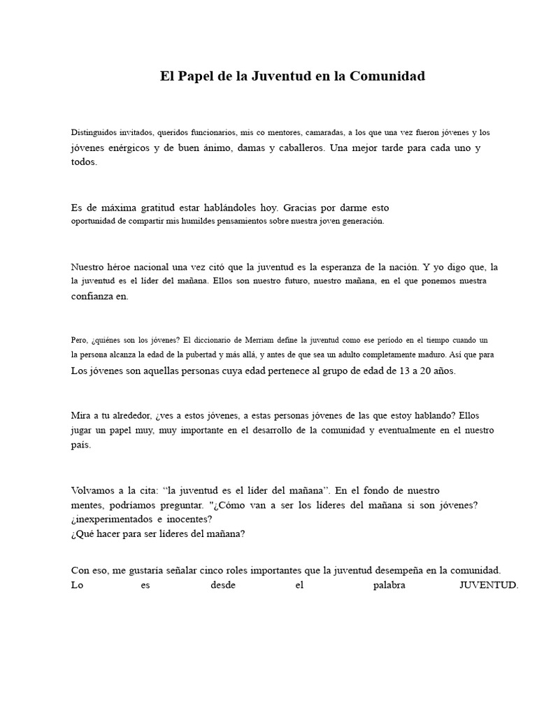 El Papel de La Juventud en La Comunidad | PDF