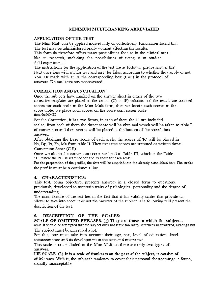 Mini Mult Test Application and Scales | PDF | Psychology | Behavioural ...