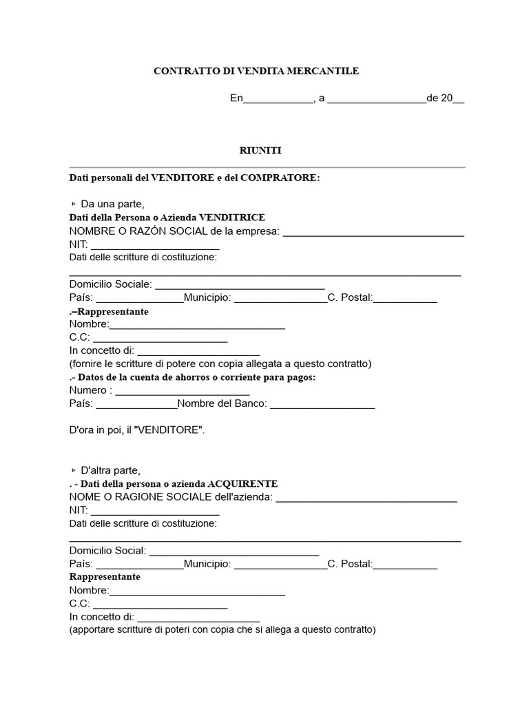 Contratto Di Compravendita Da Compilare A Mano | PDF