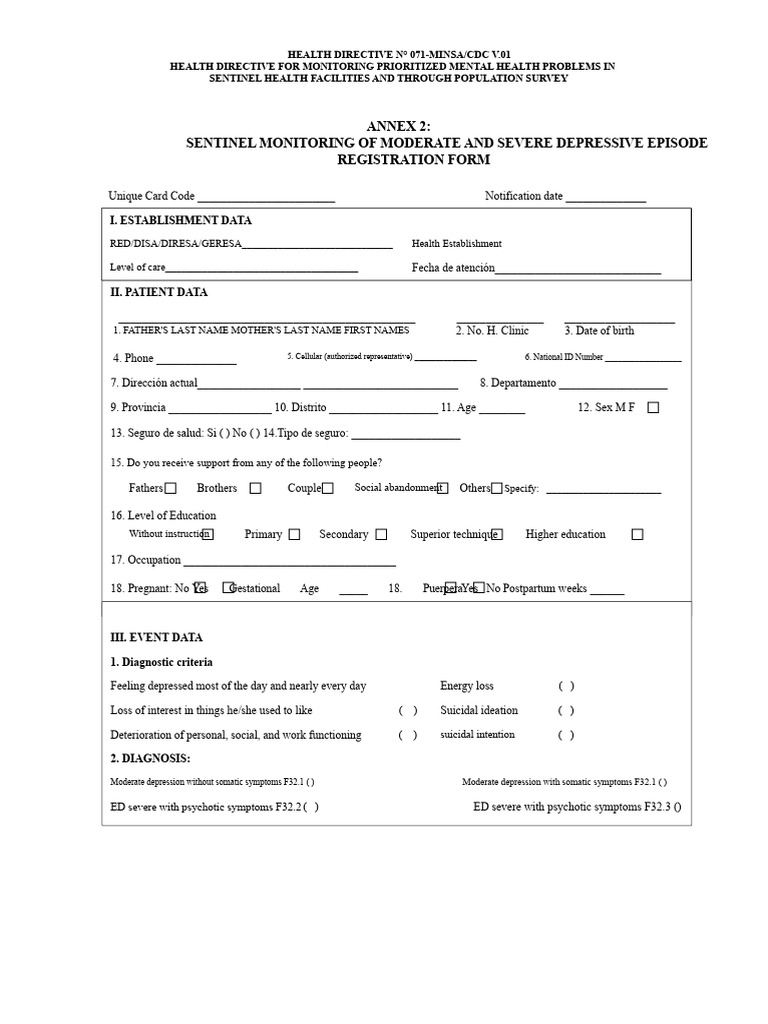 Mental Health Monitoring Directive Form | PDF | Major Depressive ...