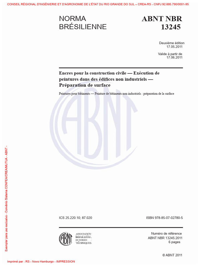 Norme ABNT NBR 13245: Peinture Bâtiments | PDF | Peinture | Matériaux