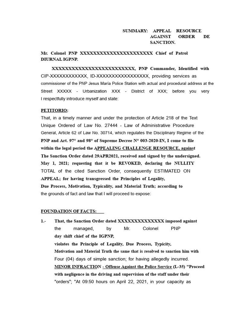 Appeal Against PNP Sanction Order | PDF | Crimes | Crime & Violence
