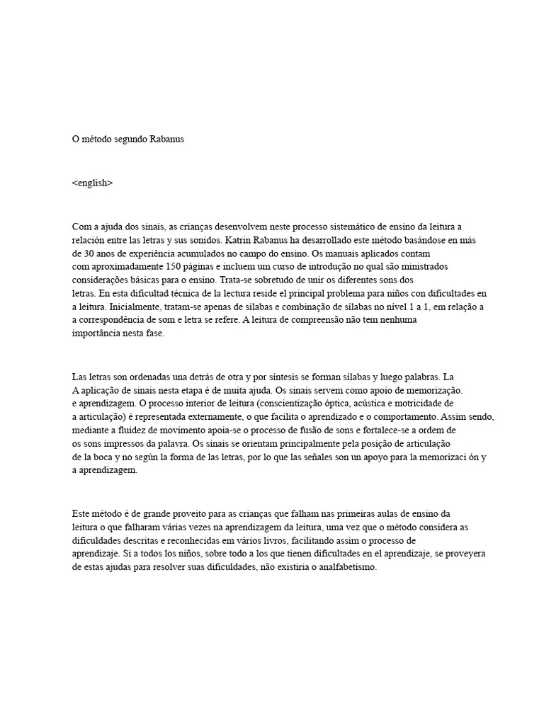 Método Rabanus: Ensino da Leitura Eficaz | PDF | Aprendizado ...