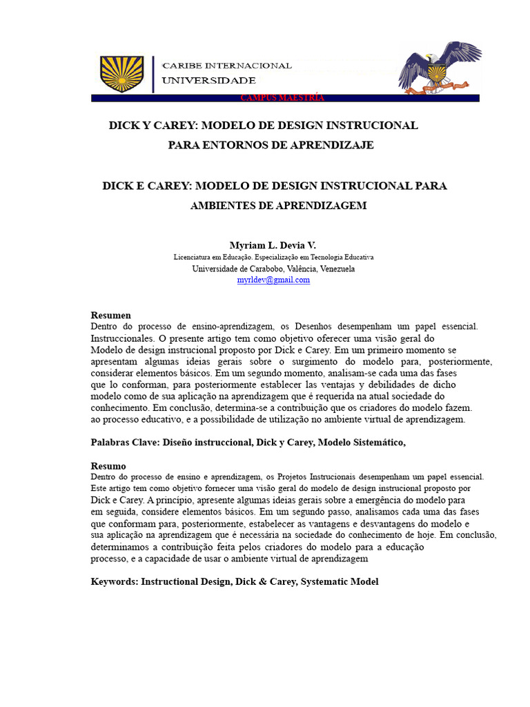 Modelo Dick e Carey em Design Instrucional | PDF | Design instrucional ...