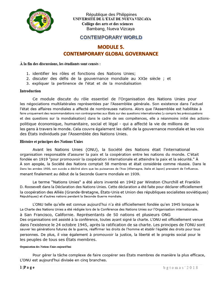 Rôle et défis des Nations Unies aujourd'hui | PDF | Nations unies ...
