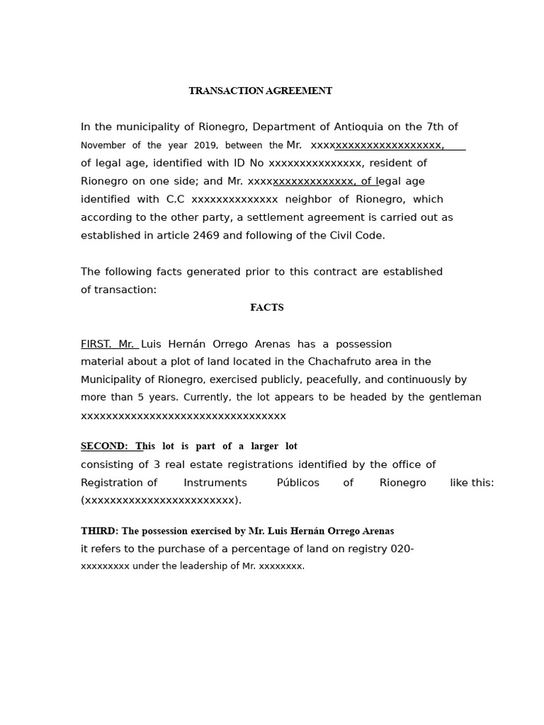 Model Transaction Contract | PDF | Land Lot | Property Law