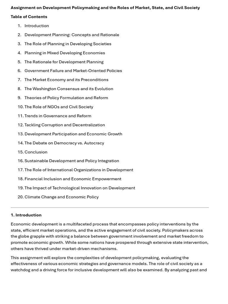 Development Policymaking: Roles & Strategies | PDF | Governance ...